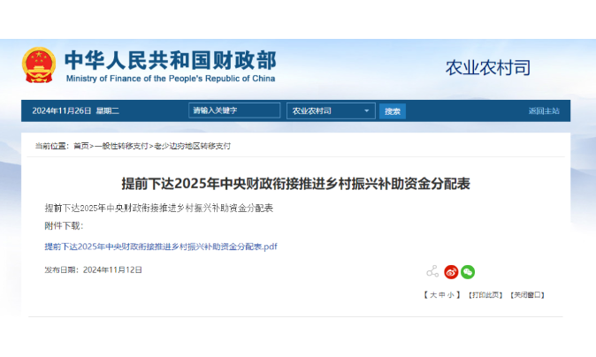 1593億元！財政部提前下達2025年鄉(xiāng)村振興補助資金，15個申報重點匯總